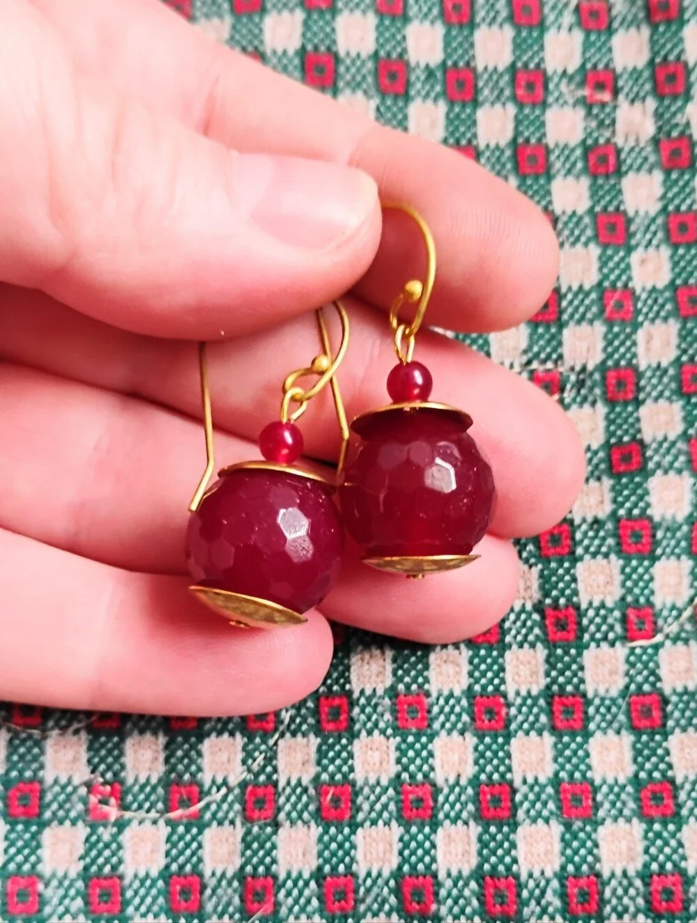 Handmade Faceted Ruby Chunky Earrings